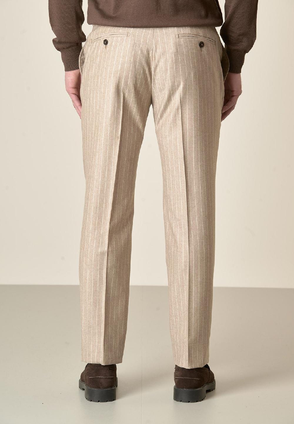 Angelico Pantalone beige gessato lana vergine custom fit Vendita Economica