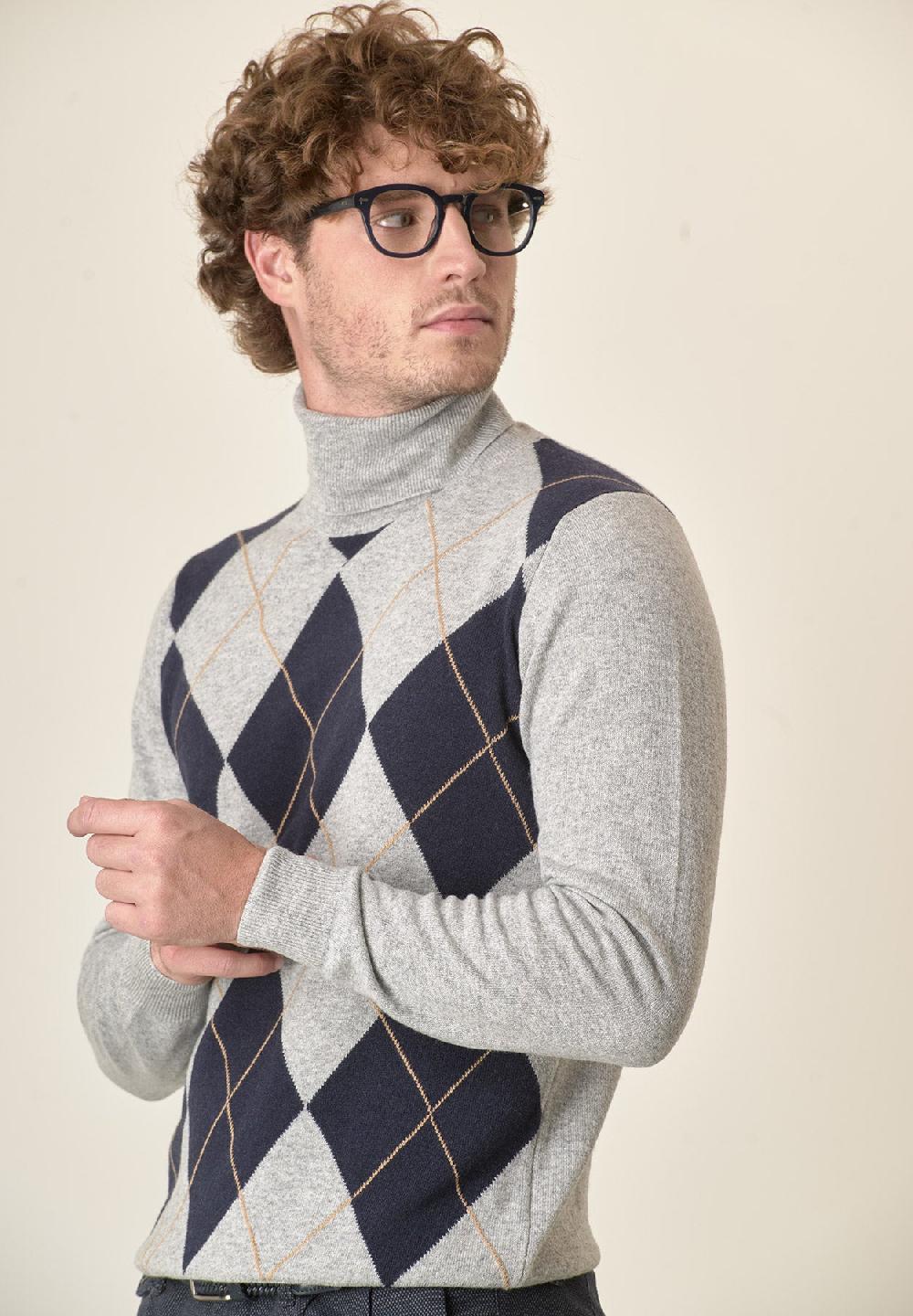 Angelico Dolcevita grigio motivo rombi misto cashmere I Più Venduti