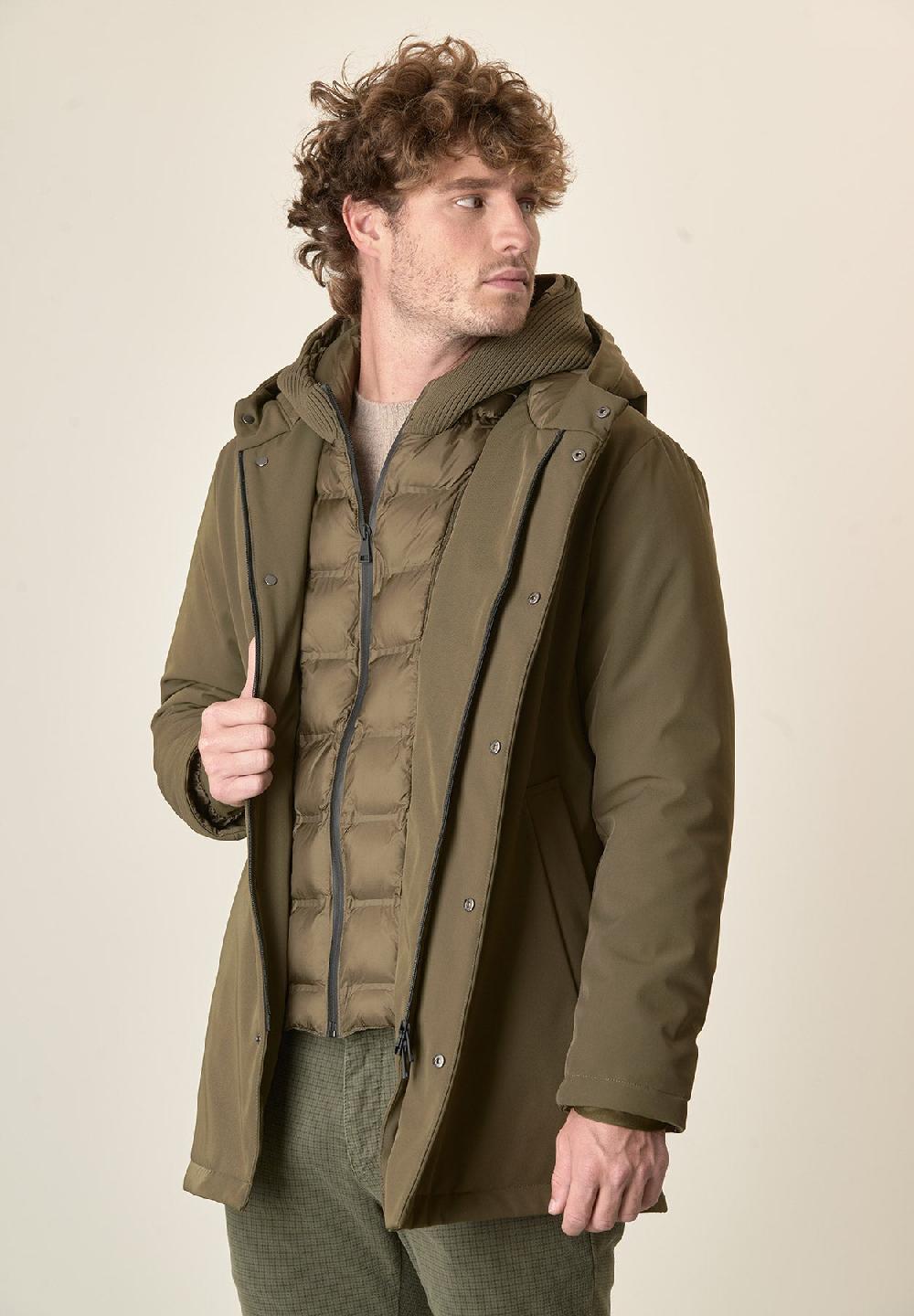 Angelico Giaccone verde militare cappuccio e pettorina staccabili In Linea
