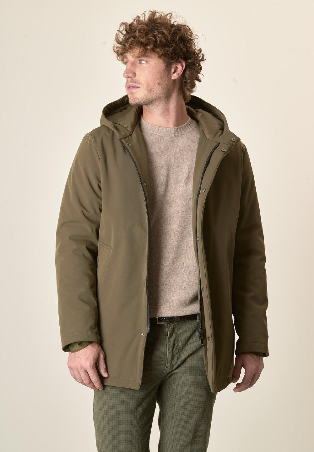 Angelico Giaccone verde militare cappuccio e pettorina staccabili In Linea