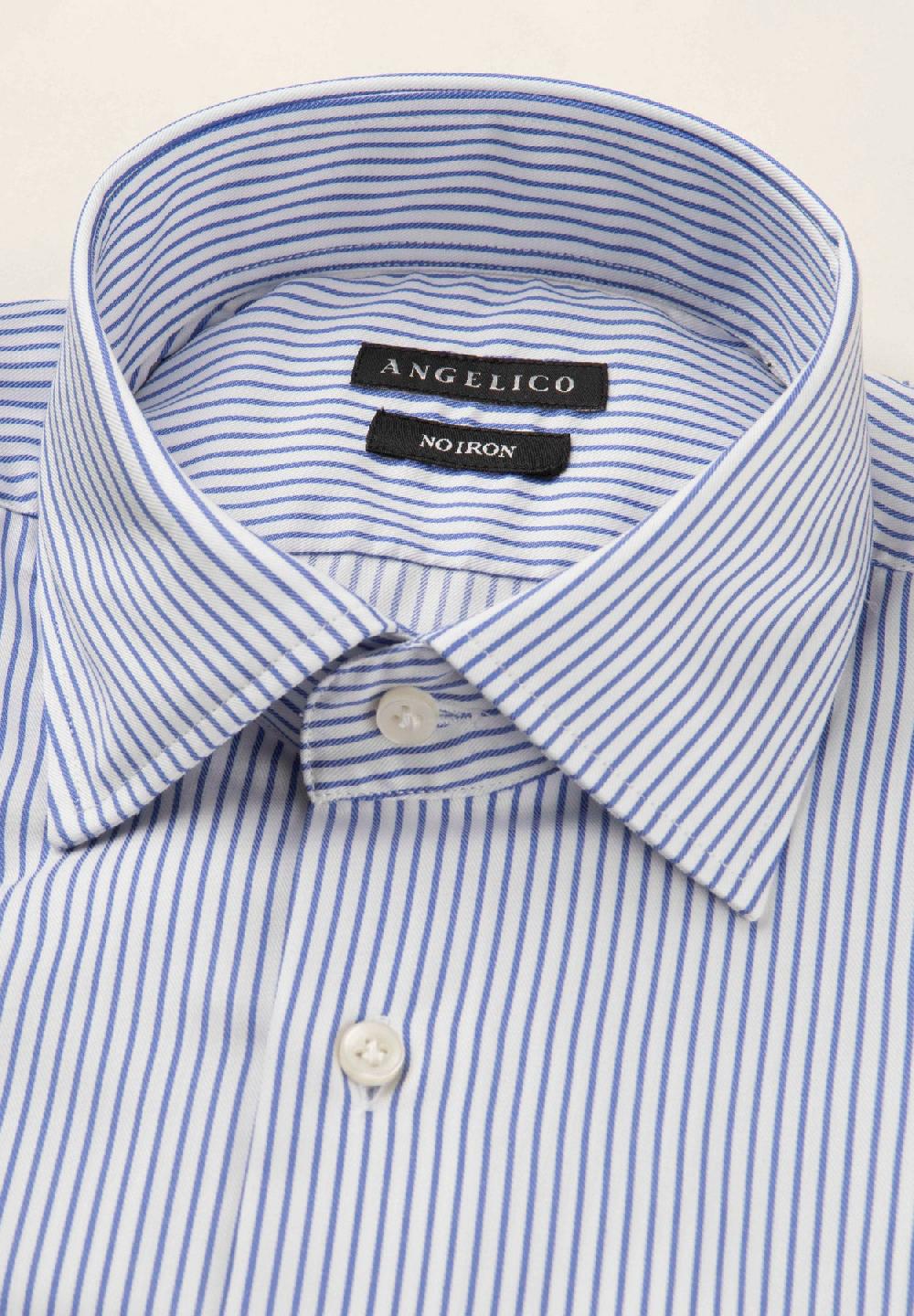 Angelico Camicia bianca blu rigata cotone no-stiro custom fit Spedizione Gratuita