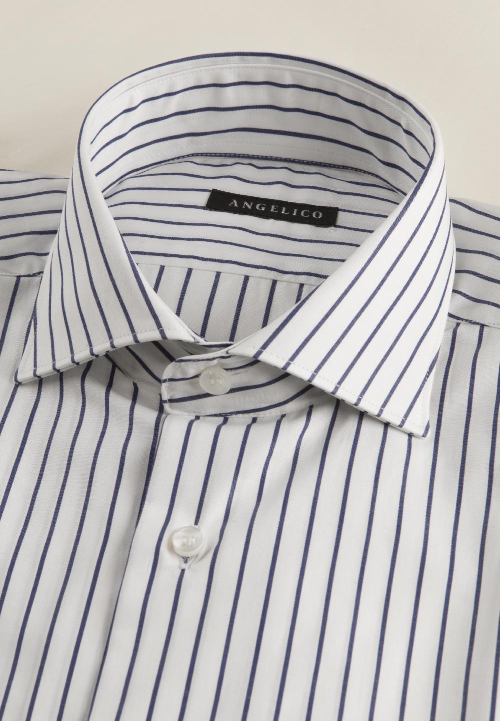 Angelico Camicia bianca blu rigata cotone slim fit Qualità Garantita