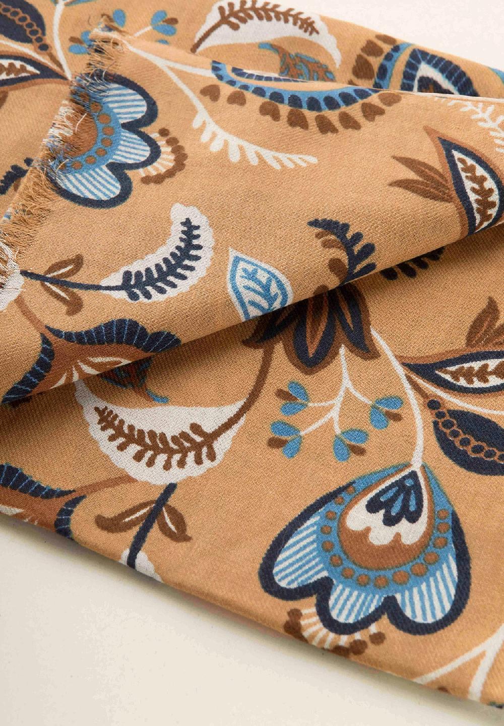 Angelico Sciarpa beige fantasia floreale lana cotone frange Consegna Veloce