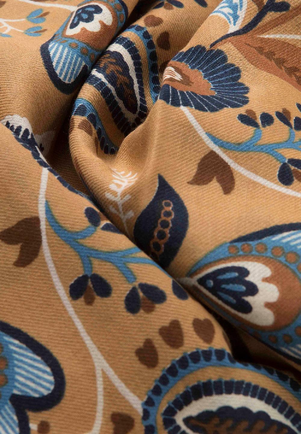 Angelico Sciarpa beige fantasia floreale lana cotone frange Consegna Veloce