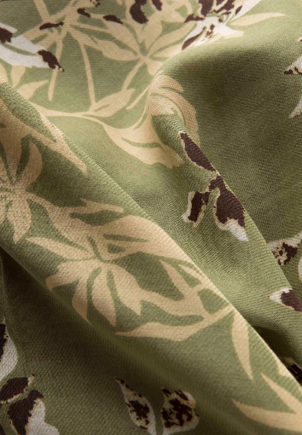 Angelico Sciarpa verde fantasia floreale lana cotone frange Promozione Limitata