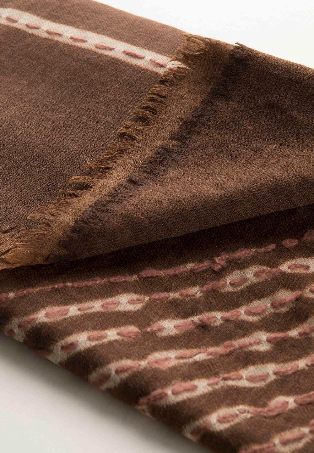 Angelico Sciarpa marrone ricamo beige lana frange In Vendita