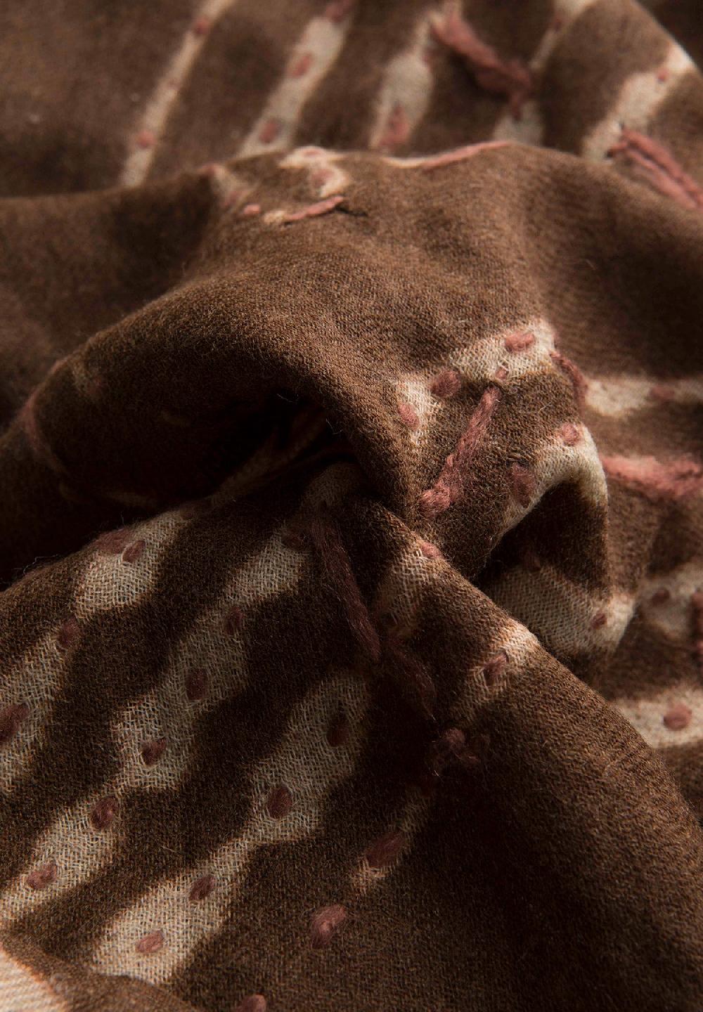 Angelico Sciarpa marrone ricamo beige lana frange In Vendita