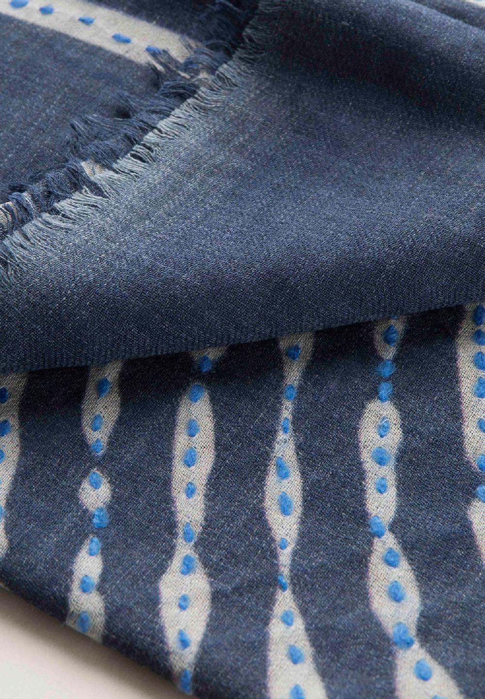 Angelico Sciarpa blu ricamo azzurro lana frange Saldi
