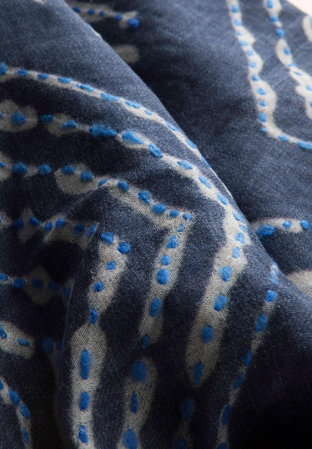 Angelico Sciarpa blu ricamo azzurro lana frange Saldi