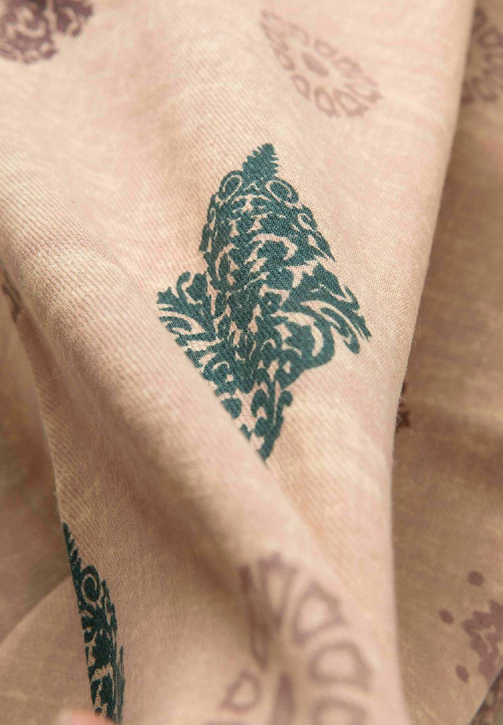 Angelico Sciarpa beige verde fantasia astratta cotone lana frange Hotsell