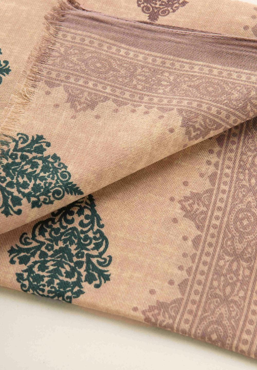 Angelico Sciarpa beige verde fantasia astratta cotone lana frange Hotsell
