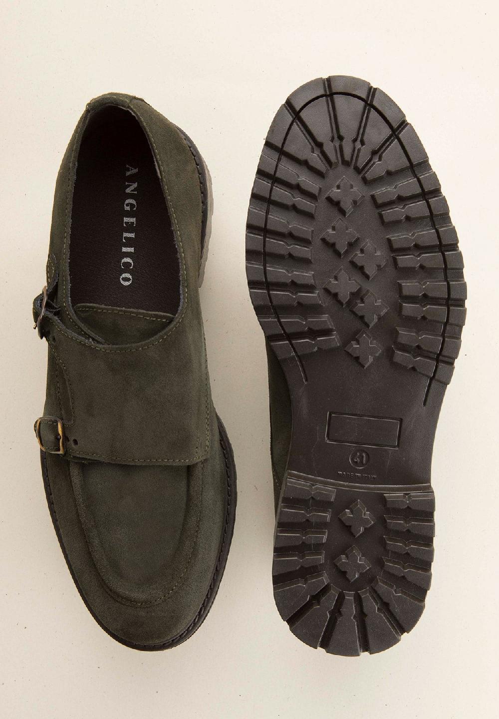 Angelico Monk doppia fibbia verde camoscio Qualità
