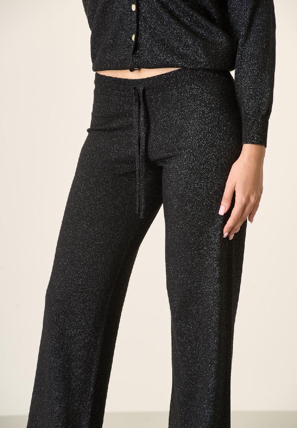 Angelico Pantalone nero lurex in maglia con coulisse Spedizione Gratuita