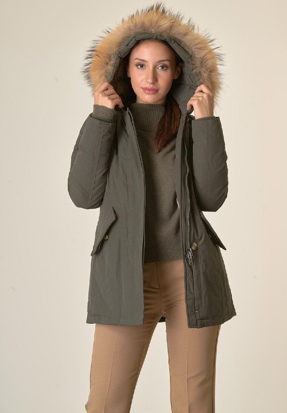 Angelico Parka verde con finta pelliccia staccabile Acquista Ora