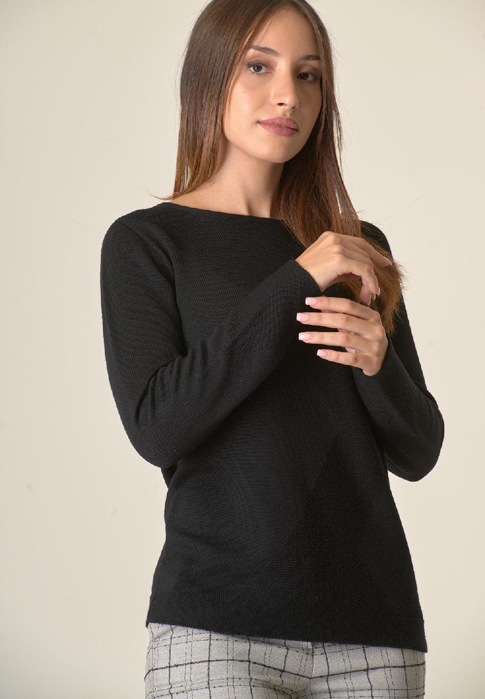 Angelico Girocollo nero lana merinos doppia trama Shopping Online
