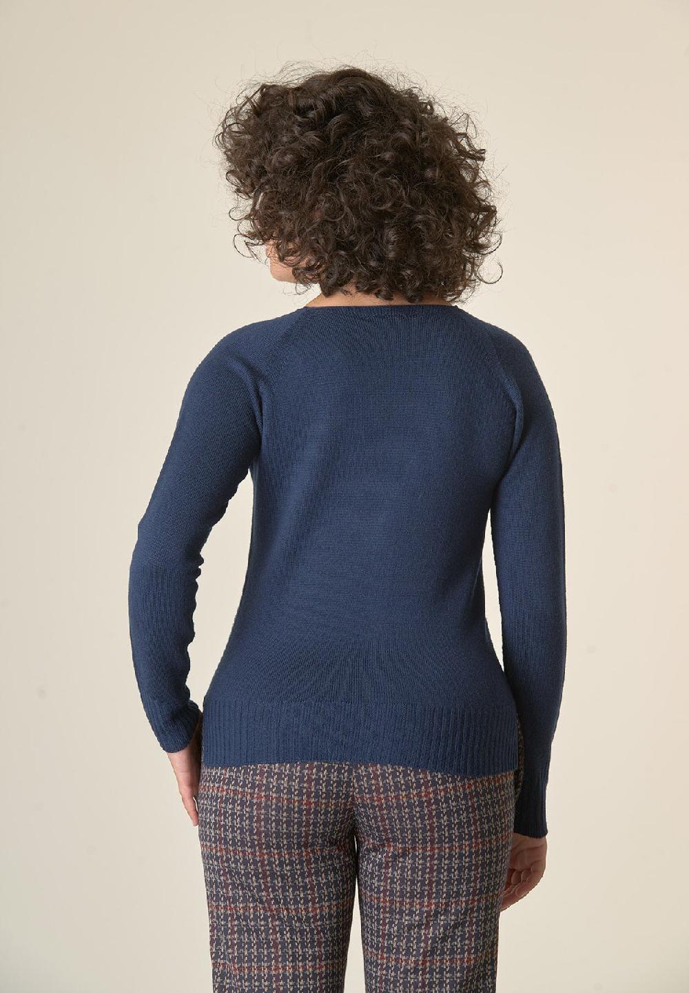 Angelico Cardigan blu lana merinos manica raglan Prezzo Ridotto