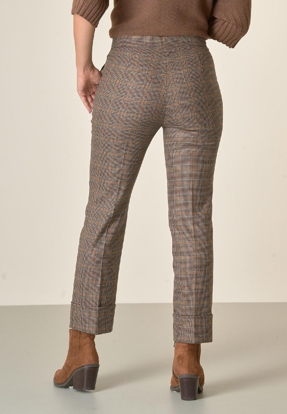 Angelico Pantalone marrone Principe di Galles con risvolto Presa