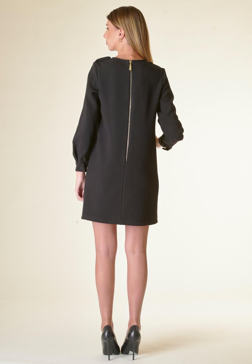 Angelico Vestito nero corto crepe con taschini Online