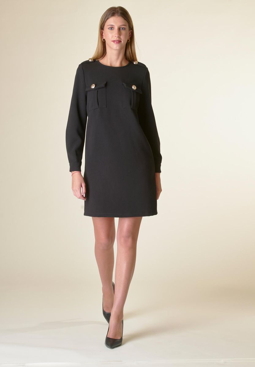 Angelico Vestito nero corto crepe con taschini Online