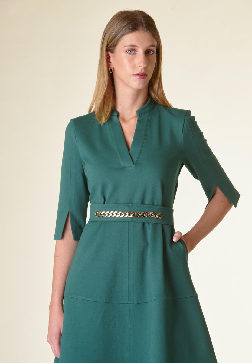 Angelico Vestito verde v midi svasato con cintura Offerte
