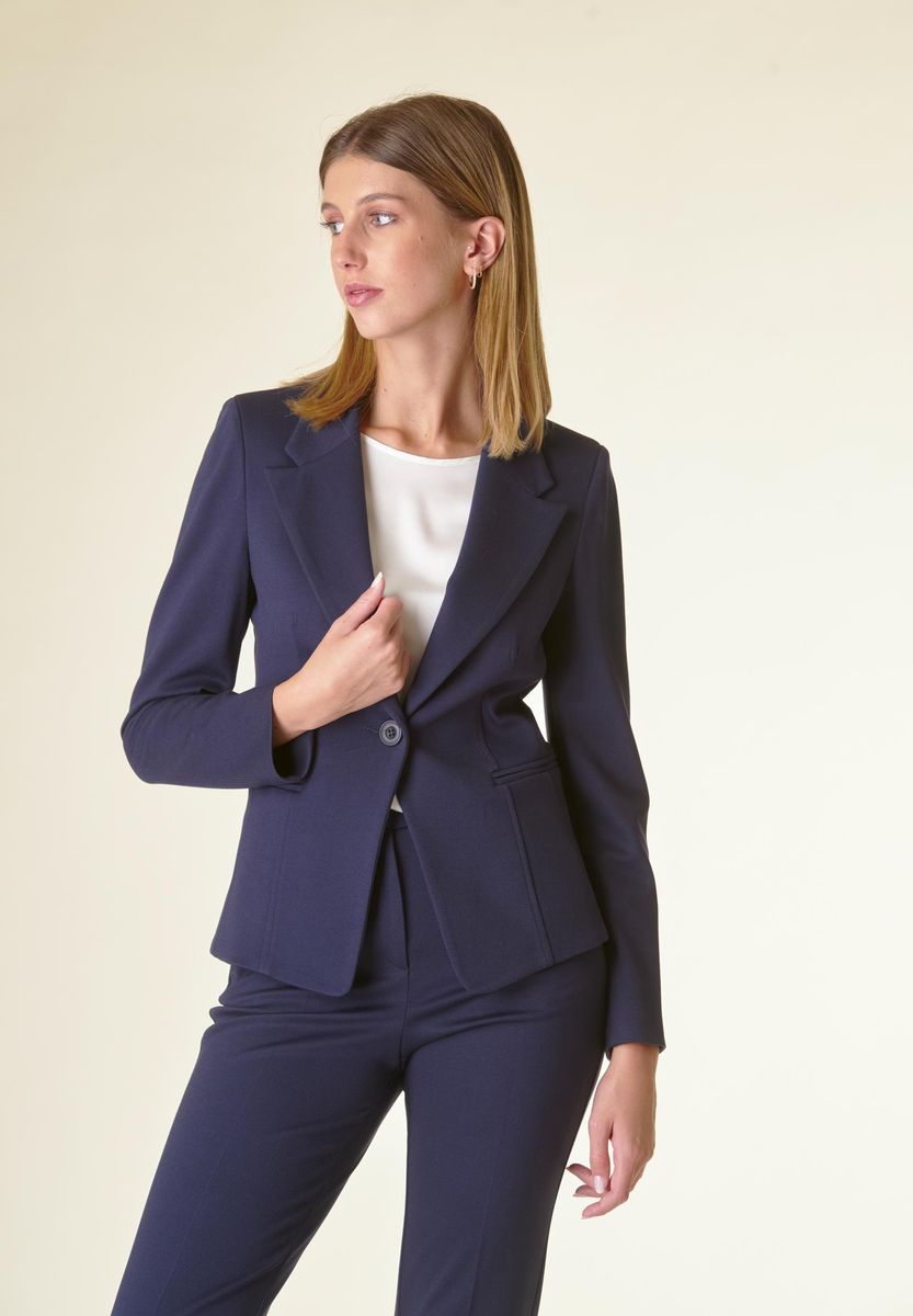 Angelico Giacca blu 1 bottone sciancrata twill Vendite Flash