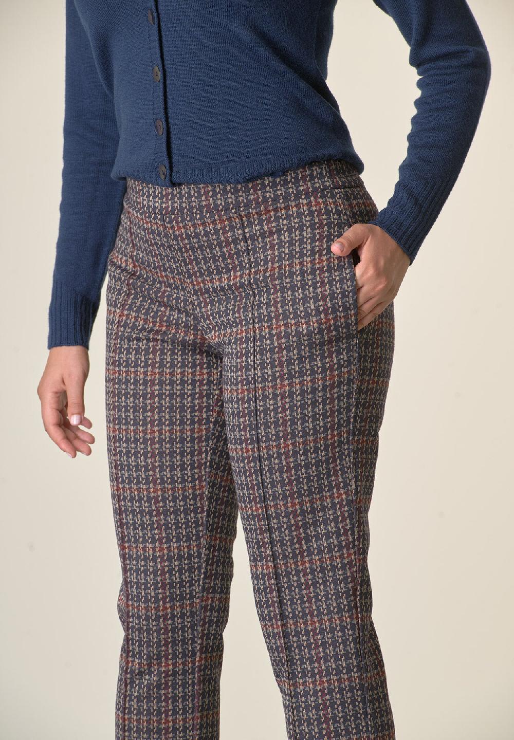 Angelico Pantalone blu fantasia quadri risvolto Moda