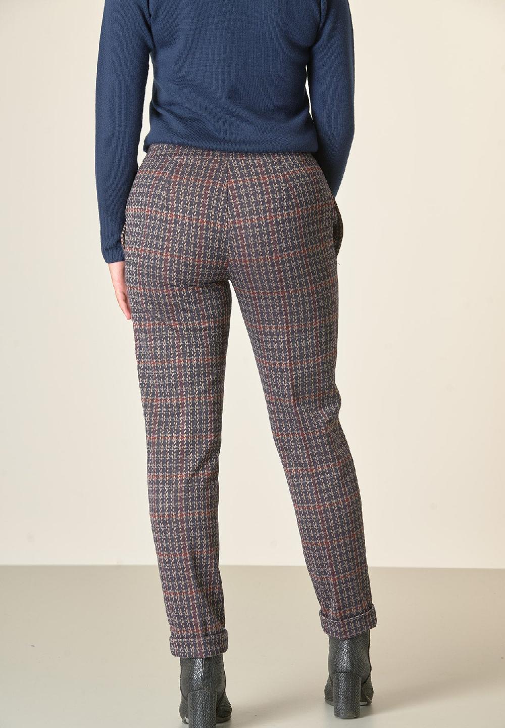 Angelico Pantalone blu fantasia quadri risvolto Moda