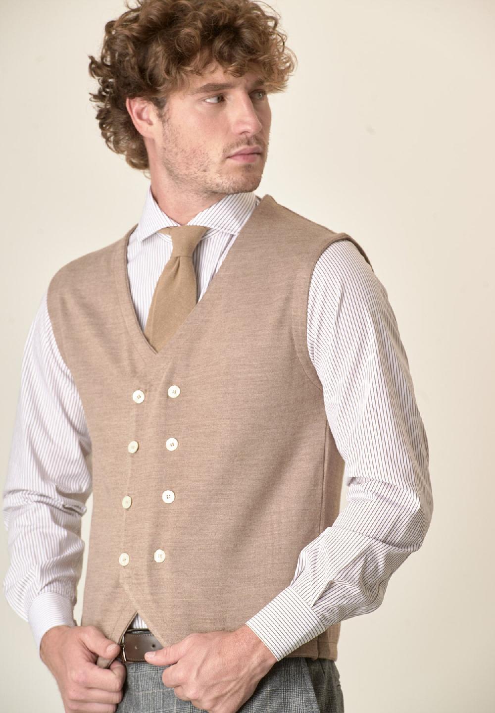 Angelico Gilet beige doppiopetto misto lana 2025