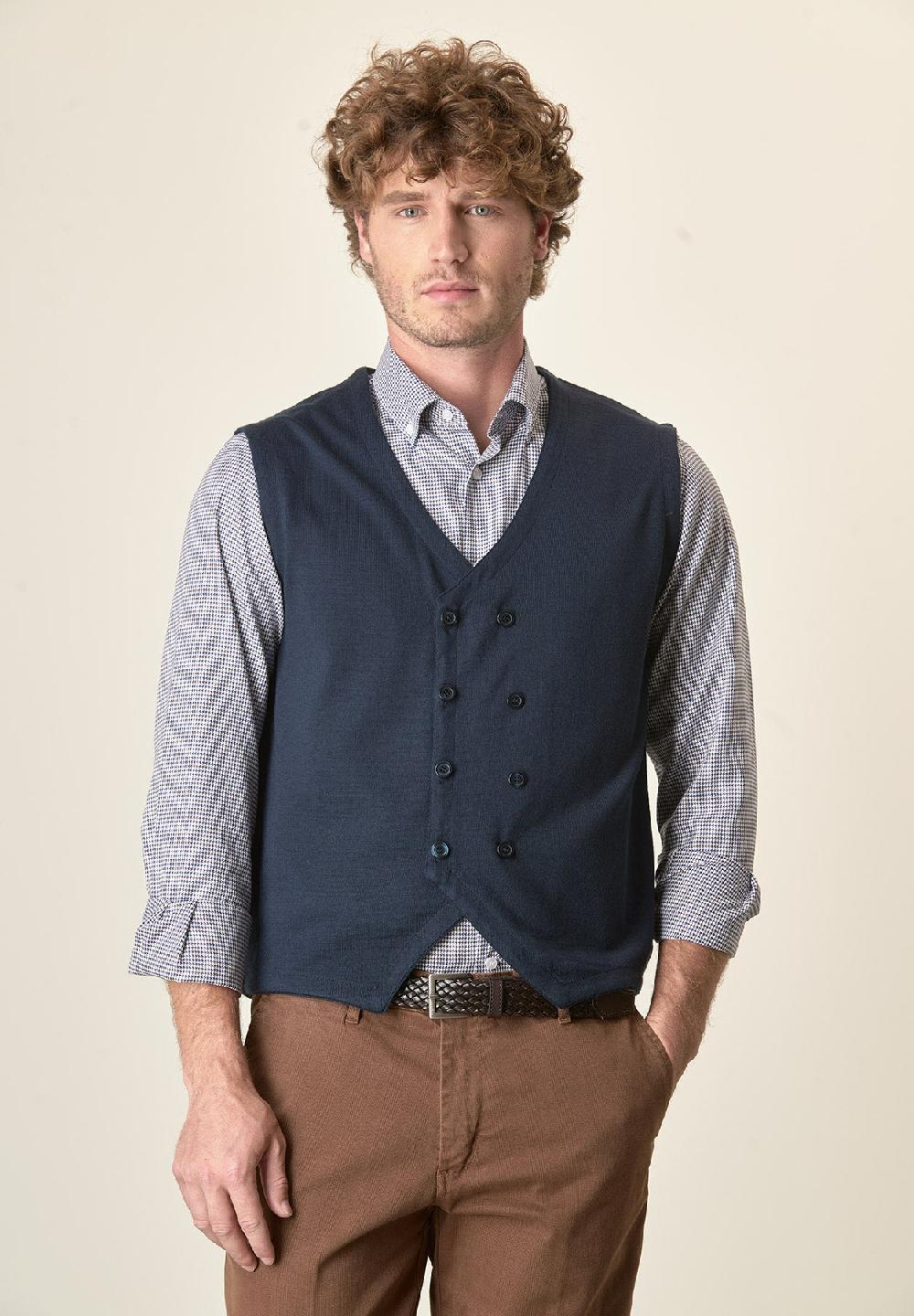 Angelico Gilet blu doppiopetto misto lana In Linea