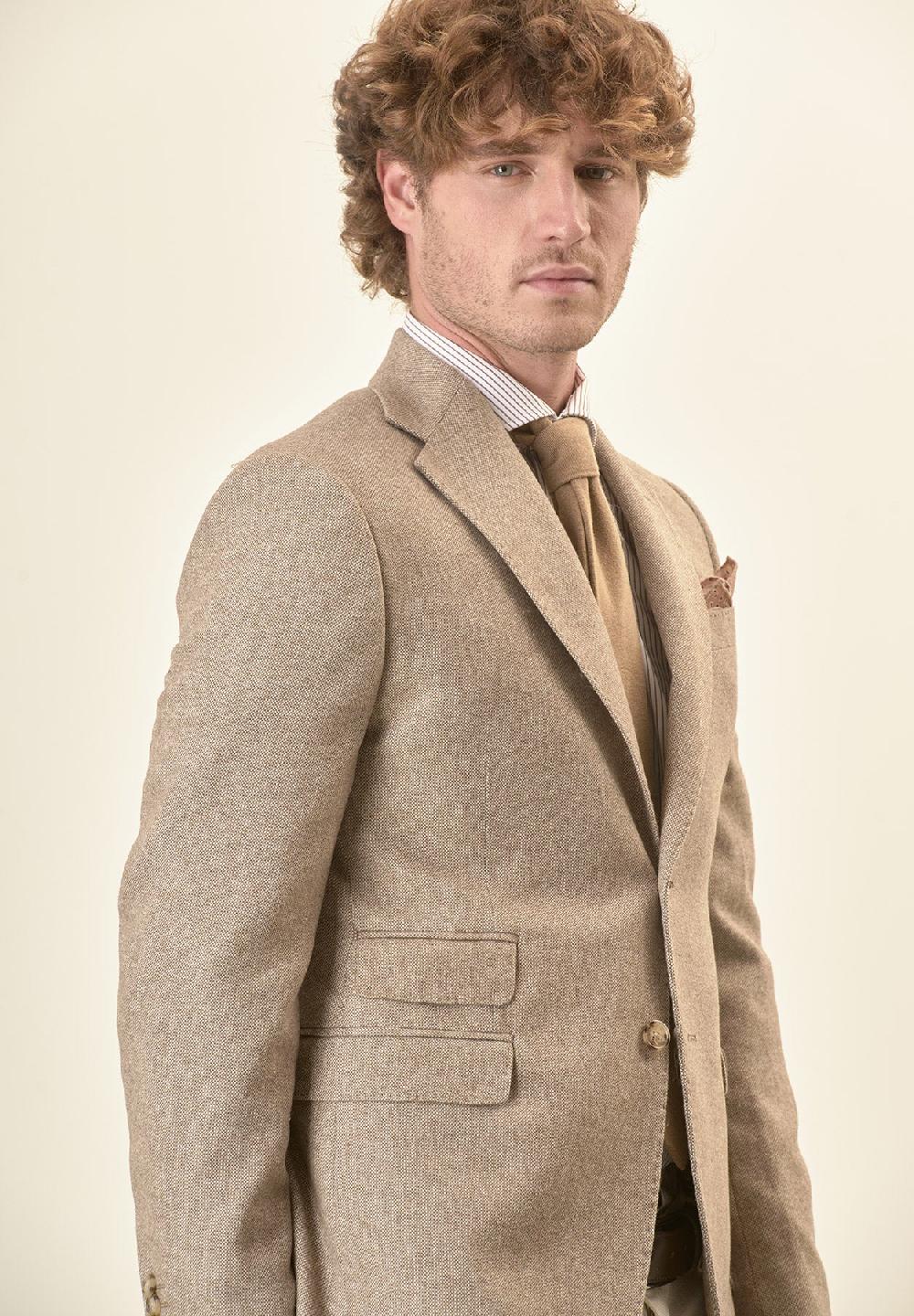 Angelico Giacca beige knickerbocker misto lana custom fit Vendita