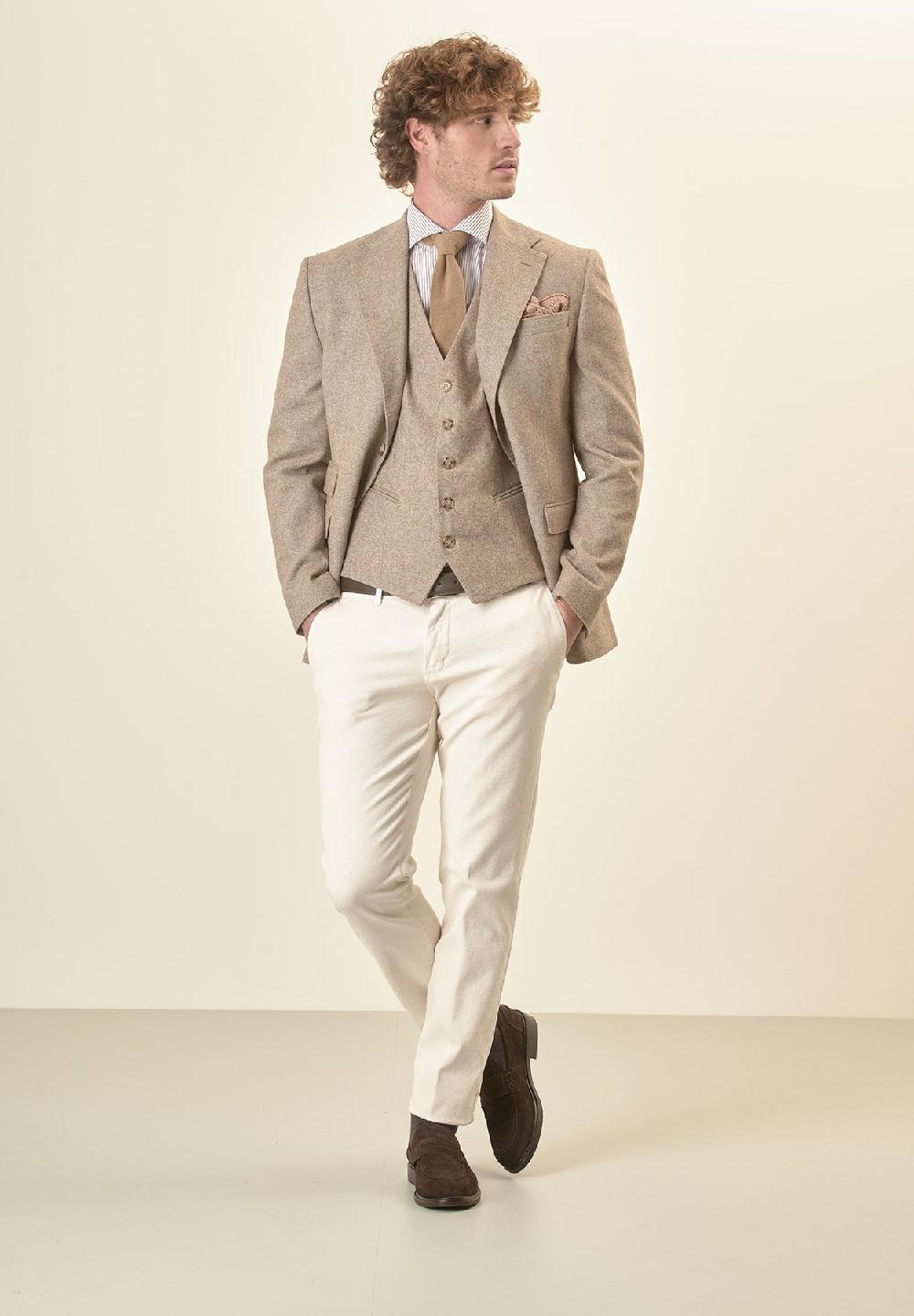 Angelico Giacca beige knickerbocker misto lana custom fit Vendita