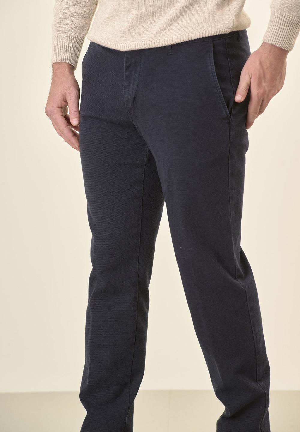 Angelico Pantalone blu microstruttura cotone stretch slim fit Promozione Limitata