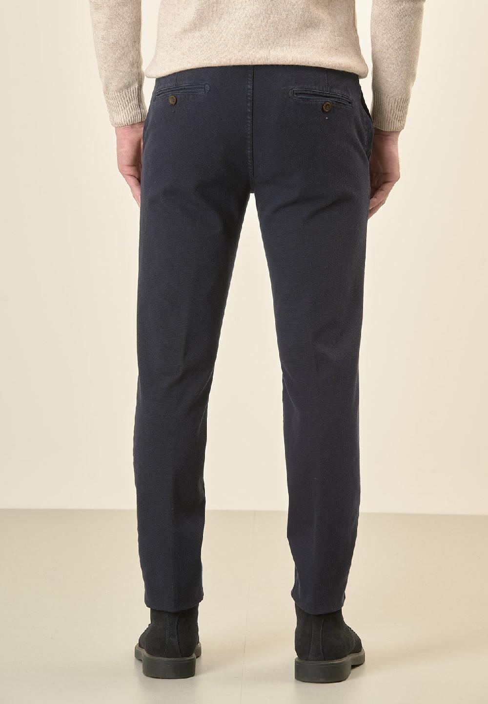 Angelico Pantalone blu microstruttura cotone stretch slim fit Promozione Limitata