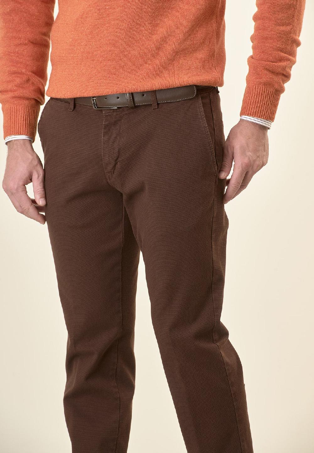 Angelico Pantalone marrone microstruttura cotone stretch slim fit Fino Al -60%