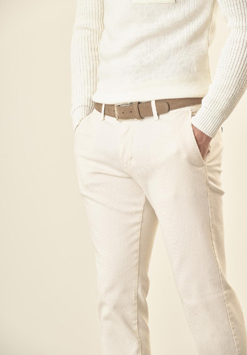 Angelico Pantalone panna microstruttura cotone stretch slim fit Shopping Online