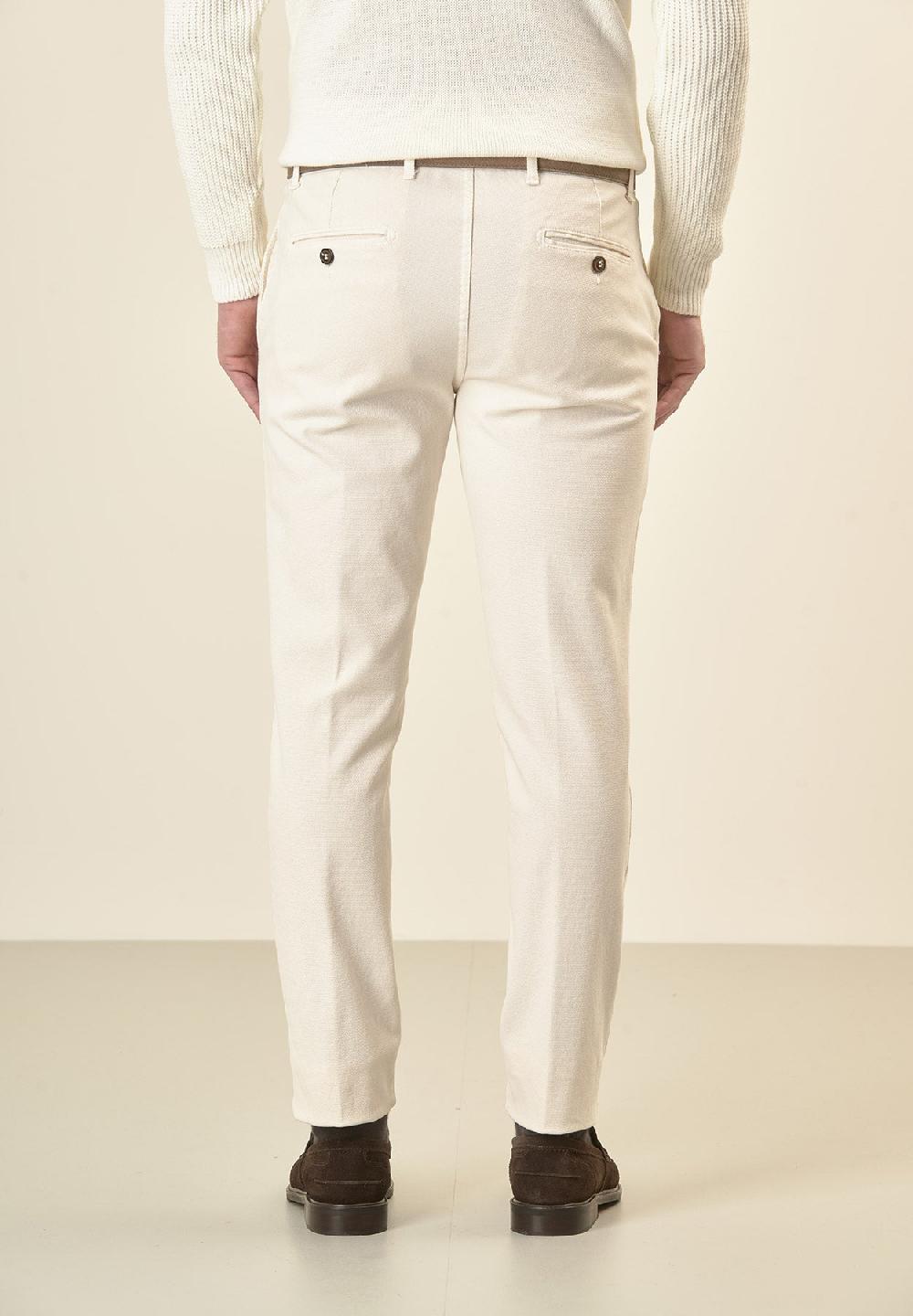 Angelico Pantalone panna microstruttura cotone stretch slim fit Shopping Online