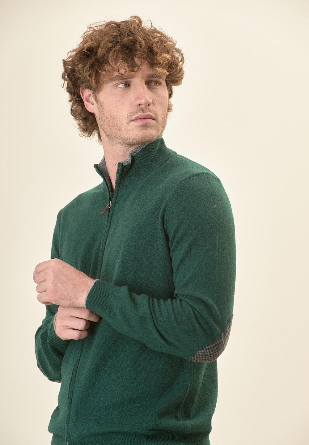 Angelico Giacca zip verde toppe misto cashmere Prezzo Ridotto