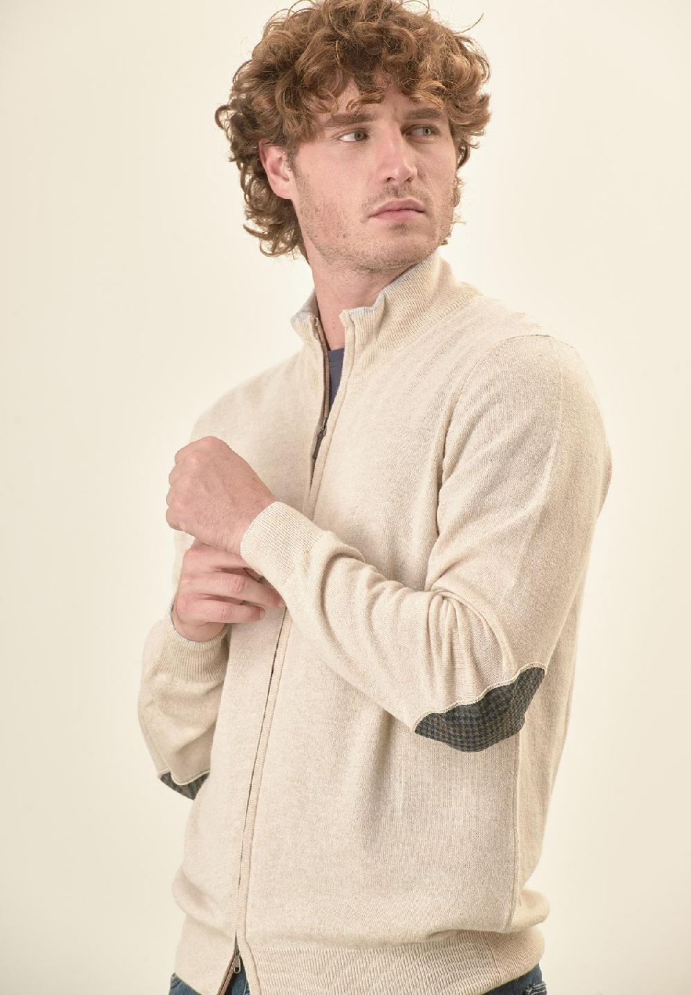 Angelico Giacca zip beige toppe misto cashmere Sottocosto
