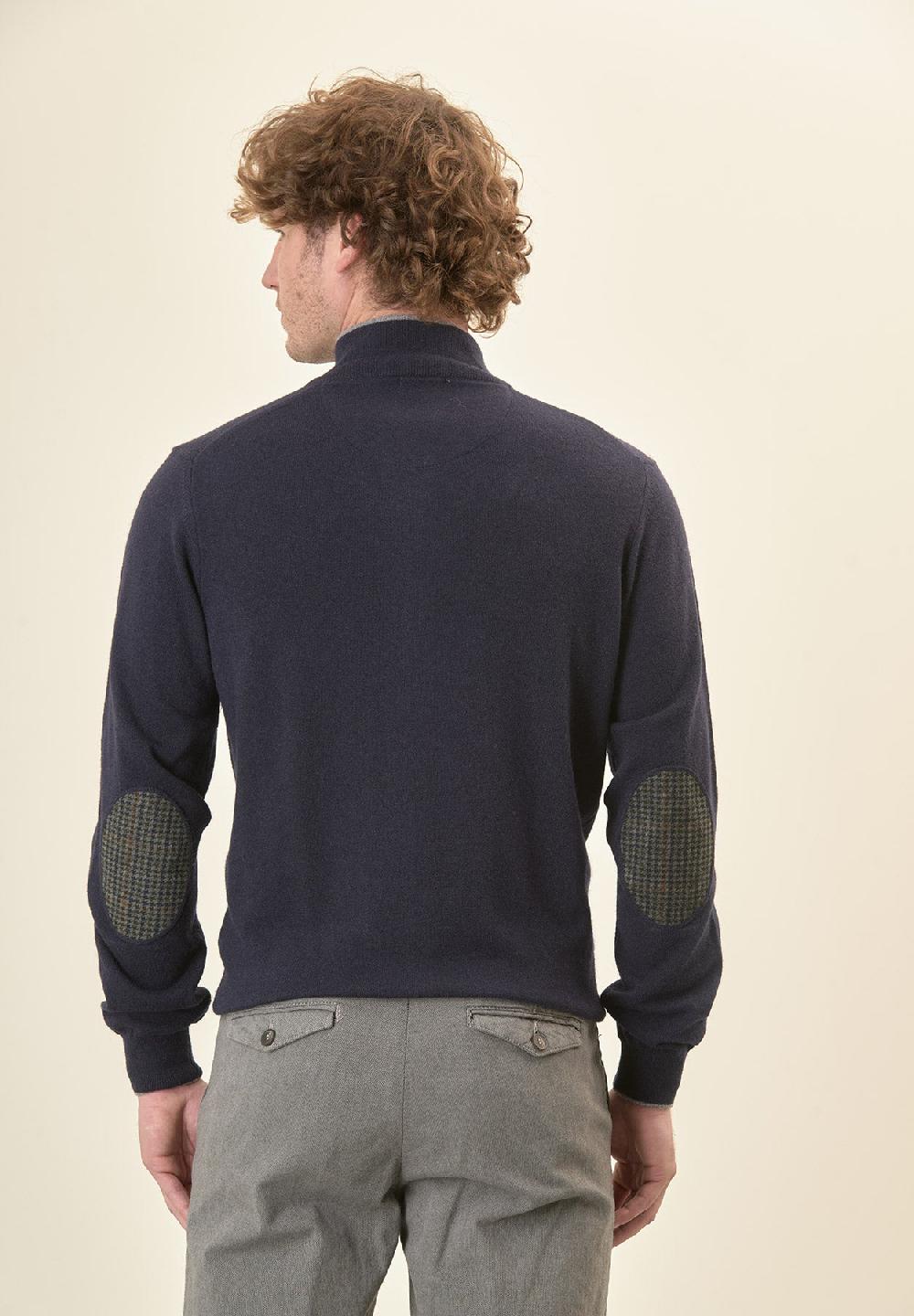 Angelico Giacca zip blu navy toppe misto cashmere Officina