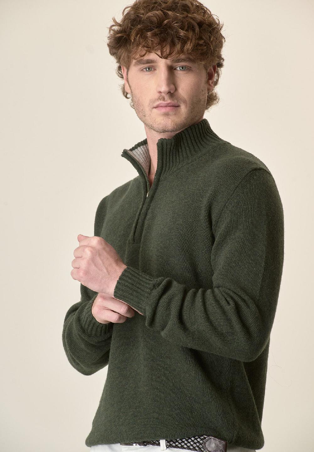 Angelico Lupetto zip verde misto lana Black Friday Prezzi