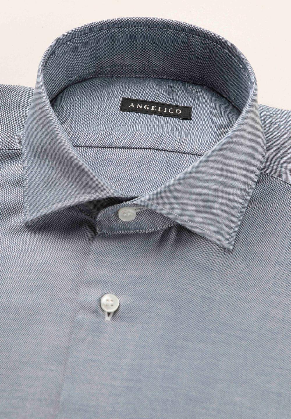 Angelico Camicia blu oxford cotone slim fit Moda