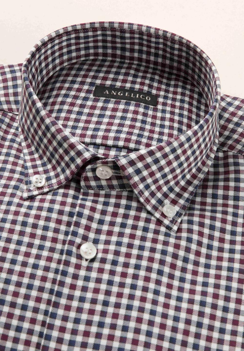 Angelico Camicia blu bordeaux quadretto cotone regular fit Italy