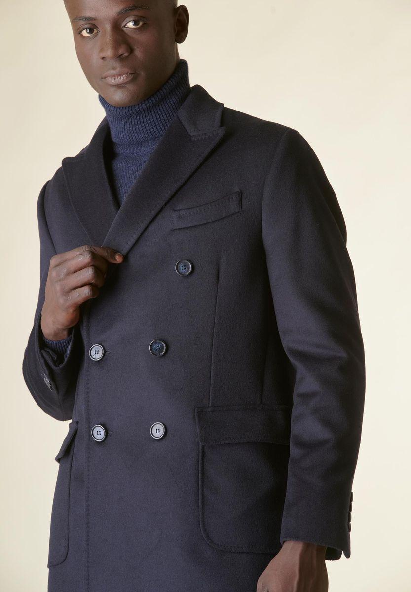 Angelico Cappotto blu doppiopetto lana-cashmere tasconi Qualità