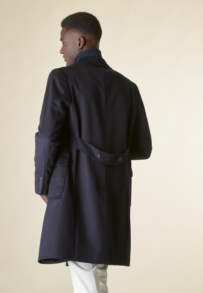 Angelico Cappotto blu doppiopetto lana-cashmere tasconi Qualità