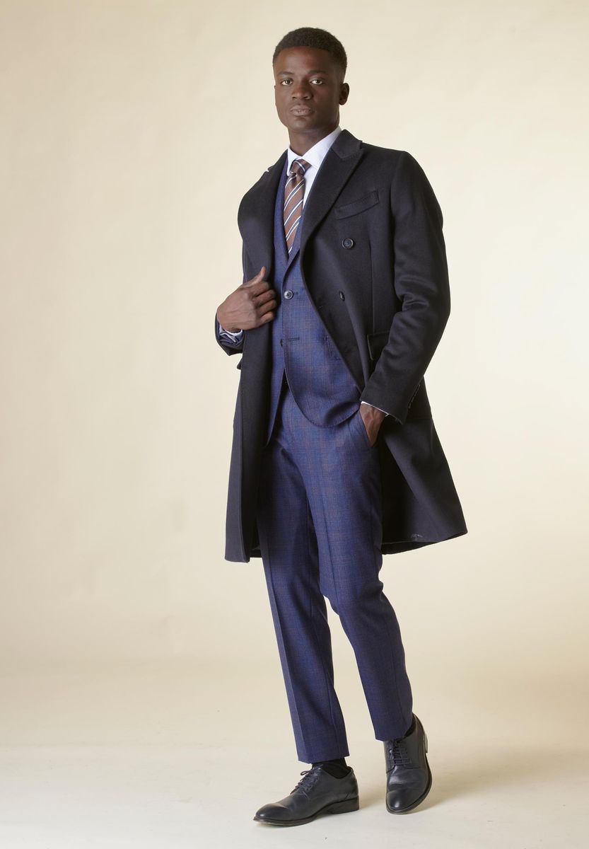 Angelico Cappotto blu doppiopetto lana-cashmere tasconi Qualità
