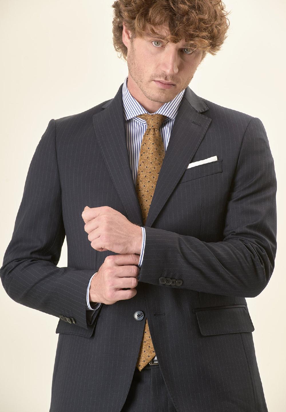 Angelico Abito blu scuro gessato lana vergine stretch custom fit Pezzi Unici