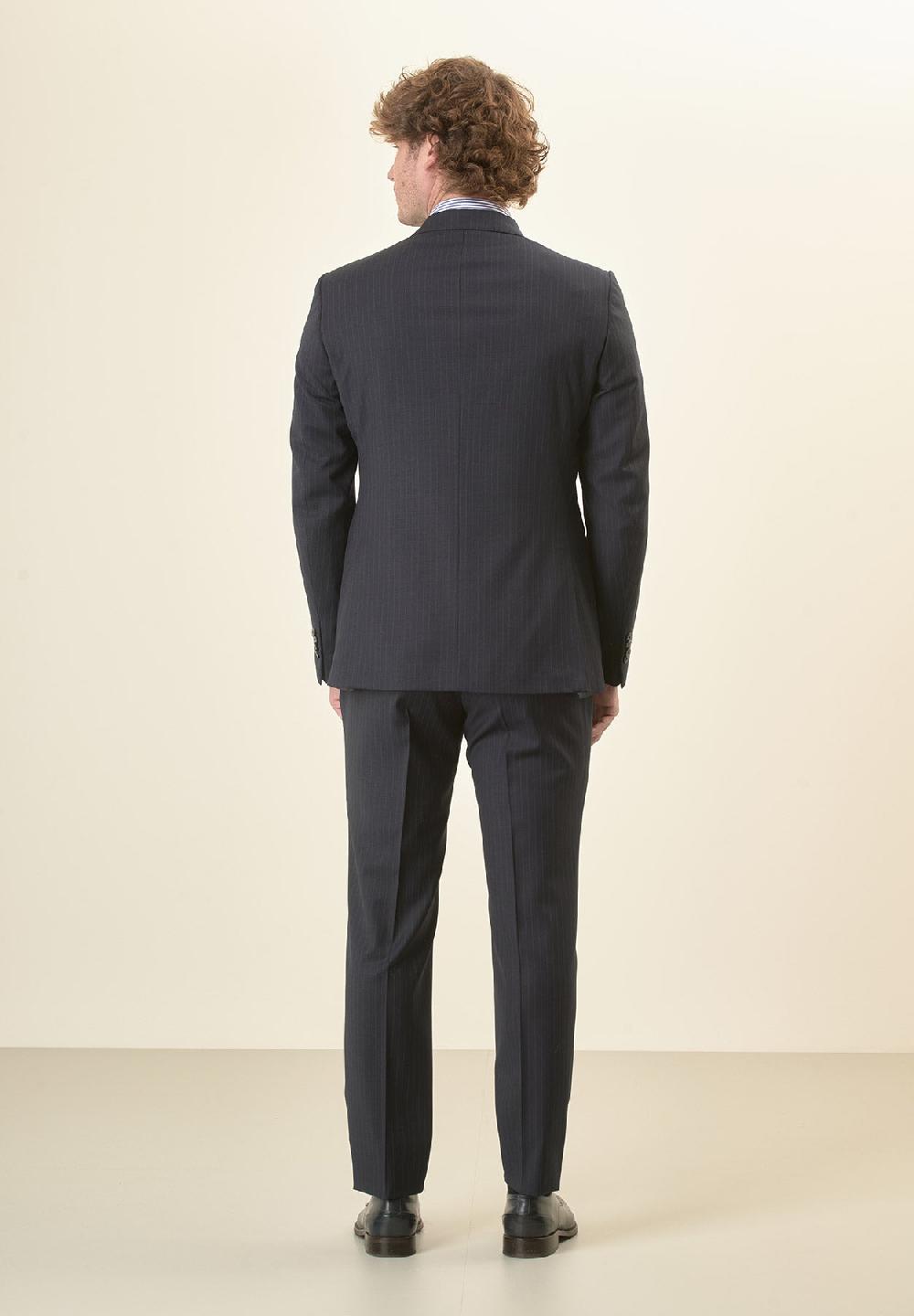 Angelico Abito blu scuro gessato lana vergine stretch custom fit Pezzi Unici