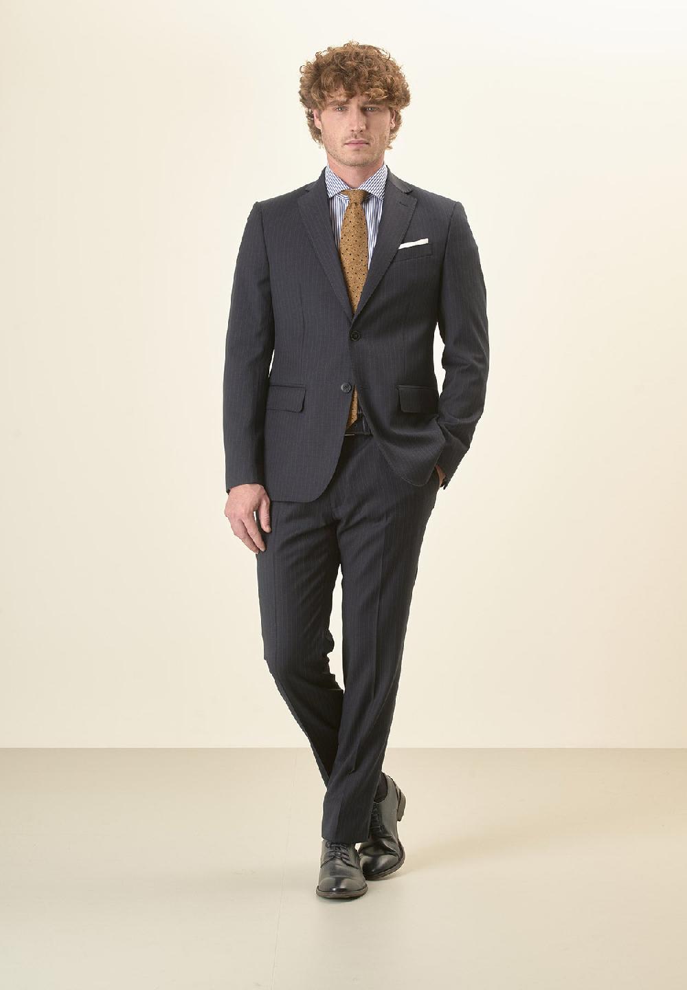 Angelico Abito blu scuro gessato lana vergine stretch custom fit Pezzi Unici