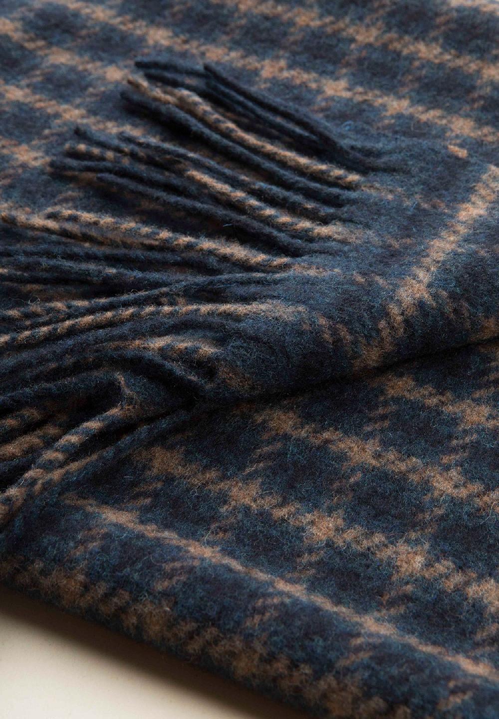 Angelico Sciarpa blu quadretti frange lana vergine Vendita Economica