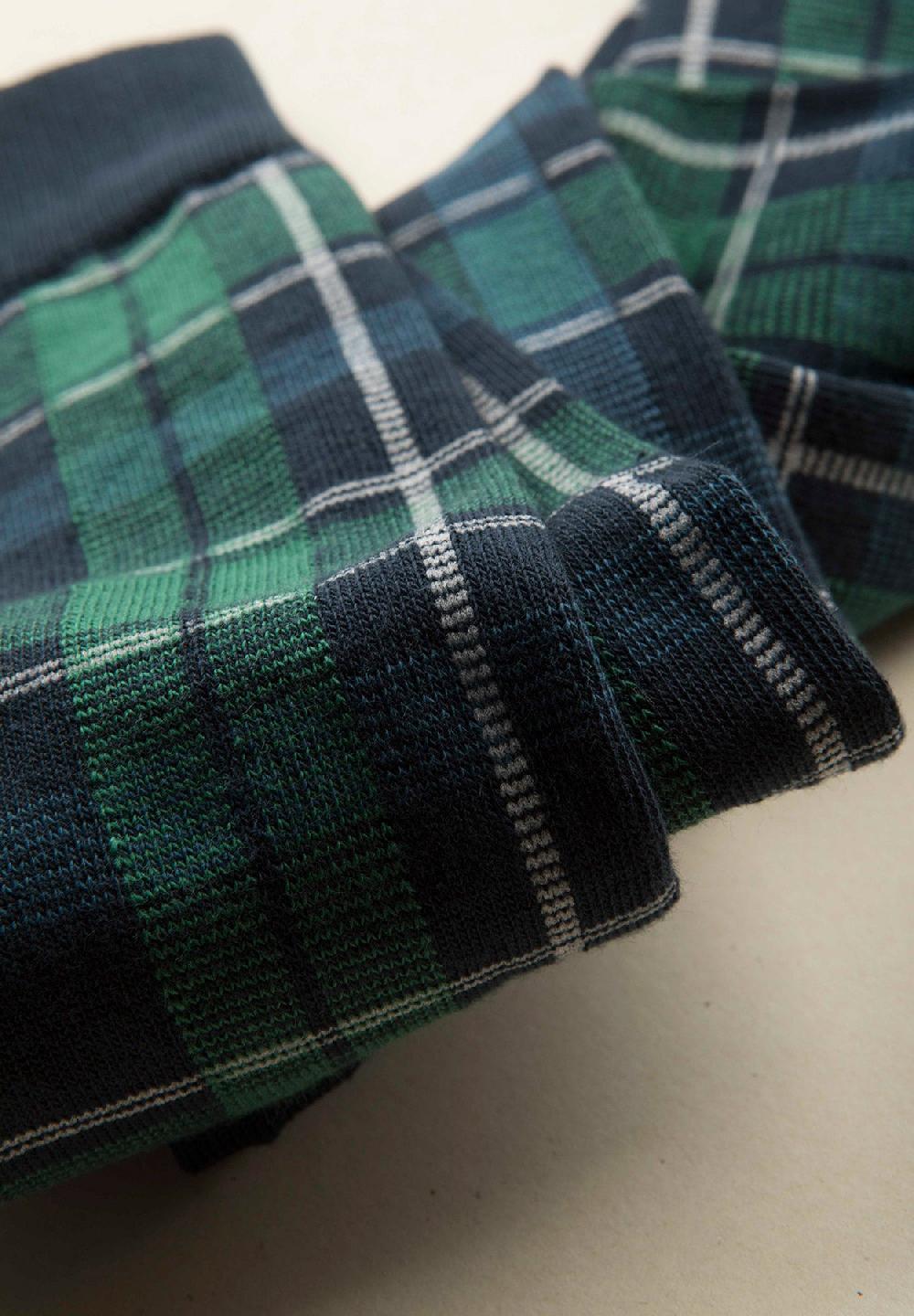 Angelico Calza blu quadri verdi cotone stretch Italy